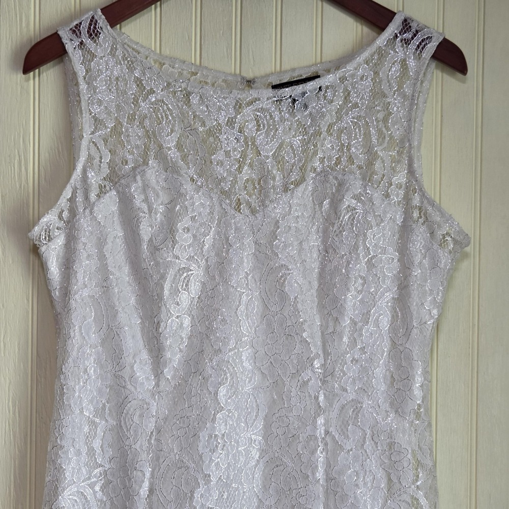 Ignite Evenings Dress Womens 10 White Lace Sleeveless Scoop Neck Maxi Formal